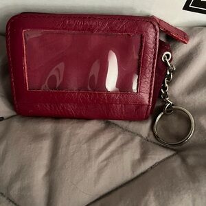 Chic Red Leather Wallet with Keychain